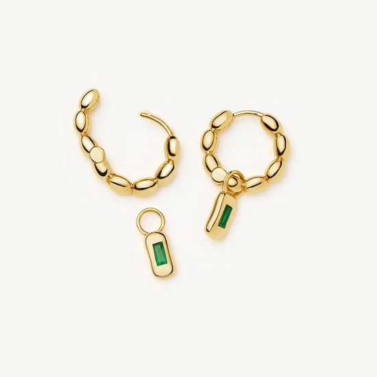 Molten Gemstone Charm Hoop Earrings | 18ct Gold Plated/Green Onyx Earrings Missoma 