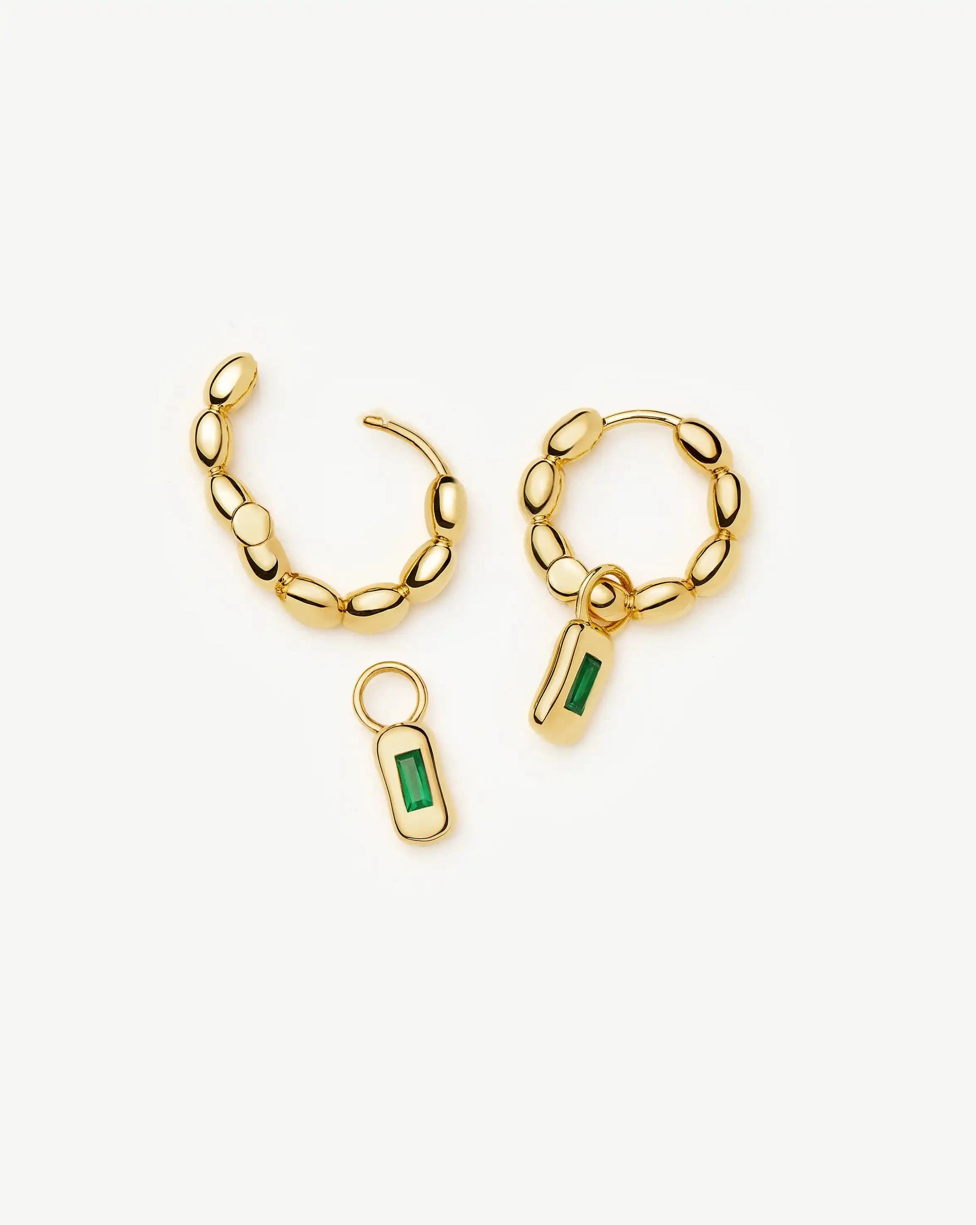 Molten Gemstone Charm Hoop Earrings | 18ct Gold Plated/Green Onyx Earrings Missoma 
