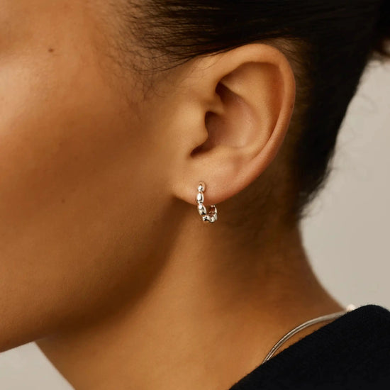 Molten Gemstone Charm Hoop Earrings | Silver Plated/Lab Grown Blue Sapphire Earrings Missoma 