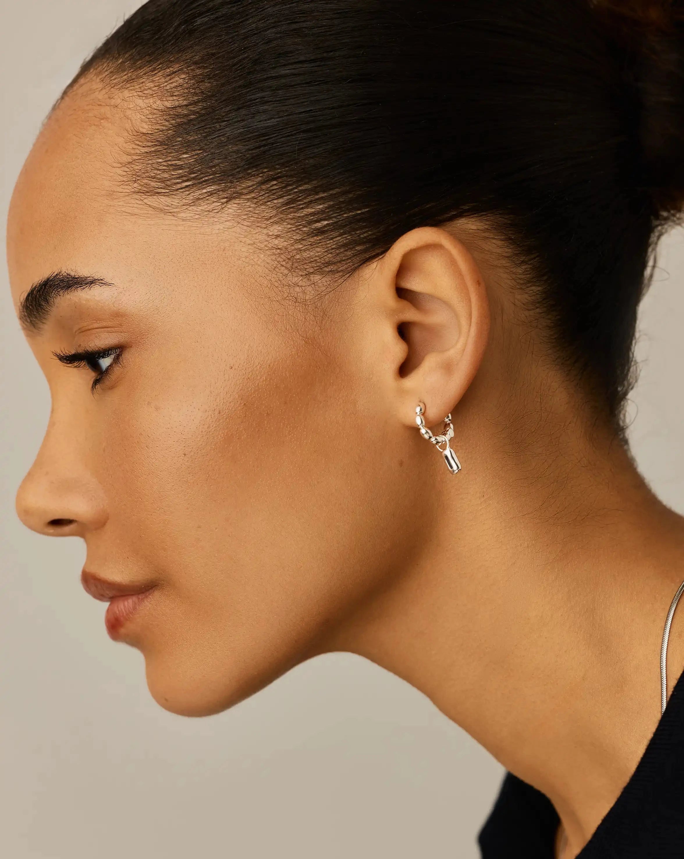 Molten Gemstone Charm Hoop Earrings | Silver Plated/Lab Grown Blue Sapphire Earrings Missoma 