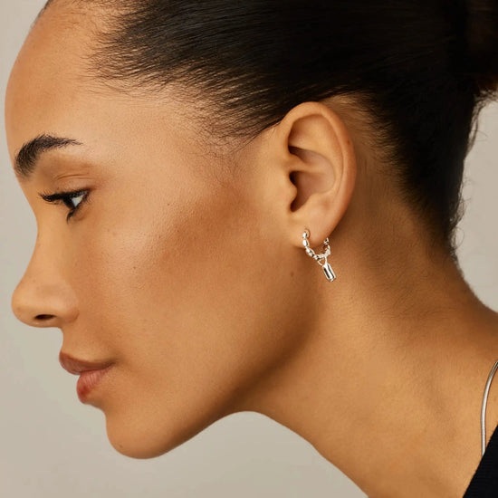 Molten Gemstone Charm Hoop Earrings | Silver Plated/Lab Grown Blue Sapphire Earrings Missoma 