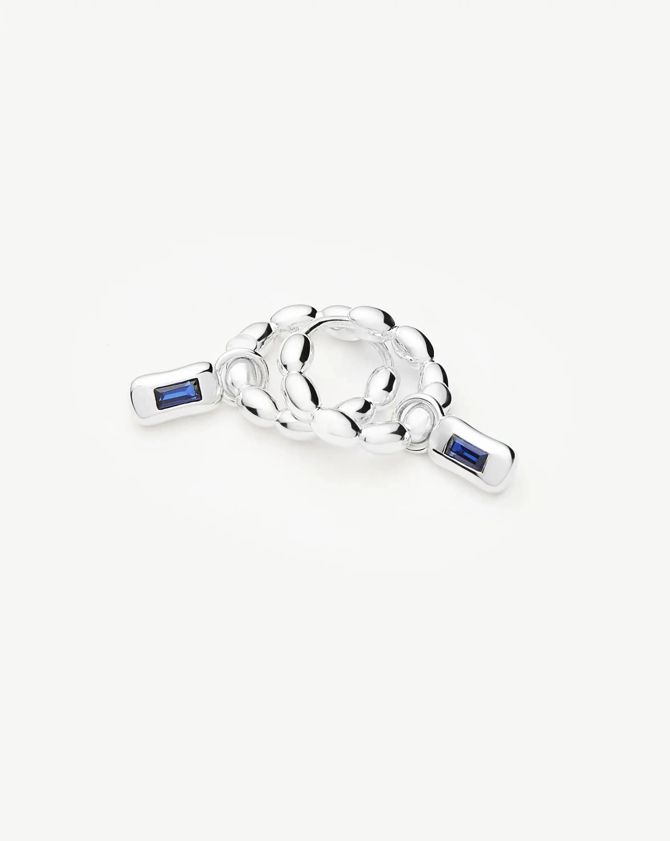 Molten Gemstone Charm Hoop Earrings | Silver Plated/Lab Grown Blue Sapphire Earrings Missoma 