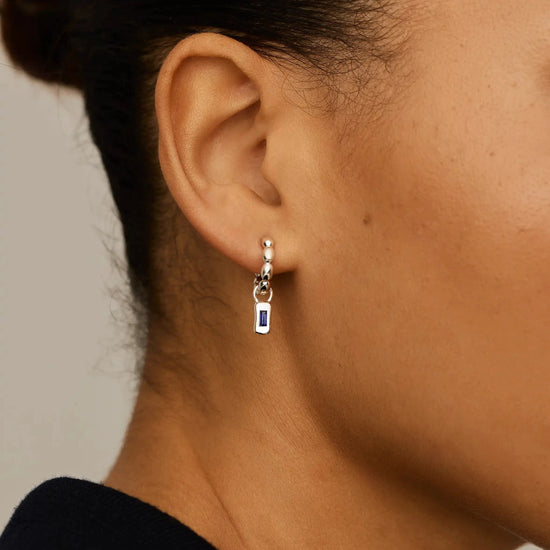 Molten Gemstone Charm Hoop Earrings | Silver Plated/Lab Grown Blue Sapphire Earrings Missoma 