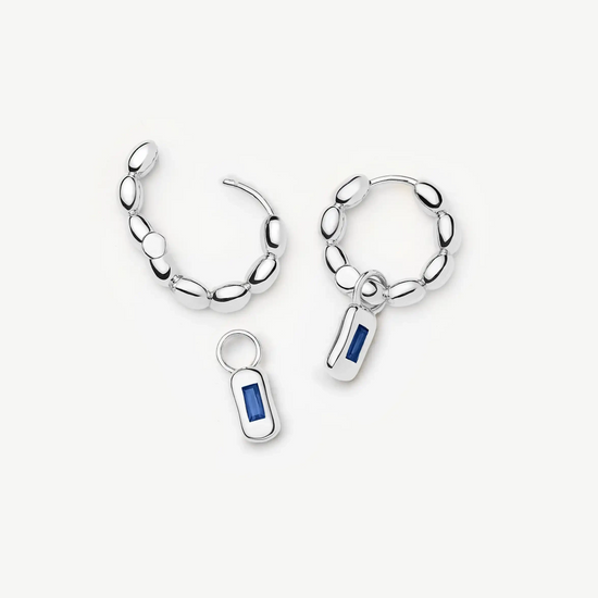 Molten Gemstone Charm Hoop Earrings | Silver Plated/Lab Grown Blue Sapphire Earrings Missoma 