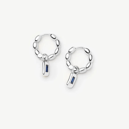 Molten Gemstone Charm Hoop Earrings | Silver Plated/Lab Grown Blue Sapphire Earrings Missoma 