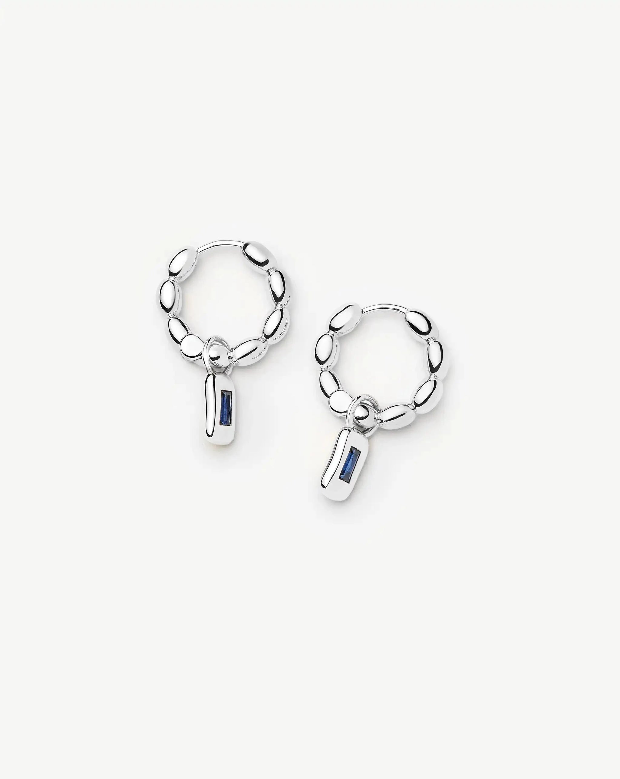 Molten Gemstone Charm Hoop Earrings | Silver Plated/Lab Grown Blue Sapphire Earrings Missoma 