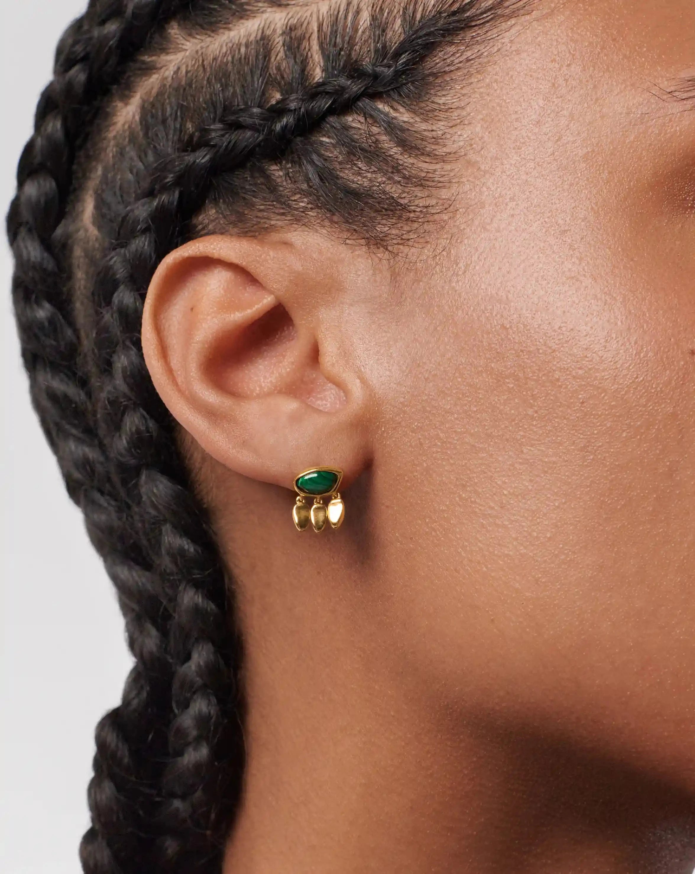 Molten Gemstone Charm Stud Earrings | Gold/Malachite Earrings Missoma 