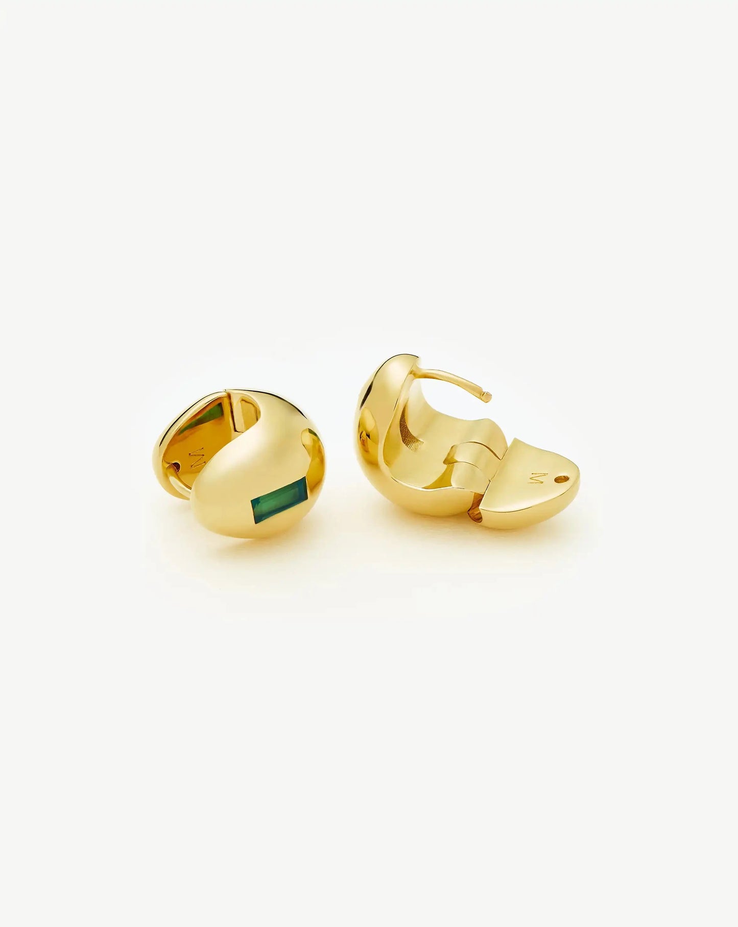 Molten Gemstone Dome Small Hoop Earrings | 18ct Gold Plated/Green Onyx Earrings Missoma 