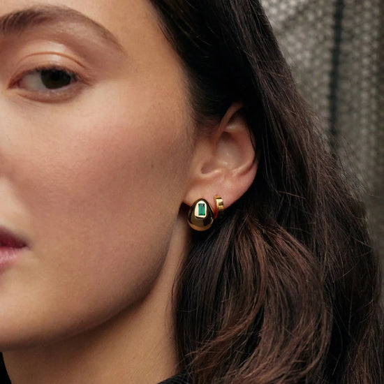Molten Gemstone Dome Small Hoop Earrings | 18ct Gold Plated/Green Onyx Earrings Missoma 