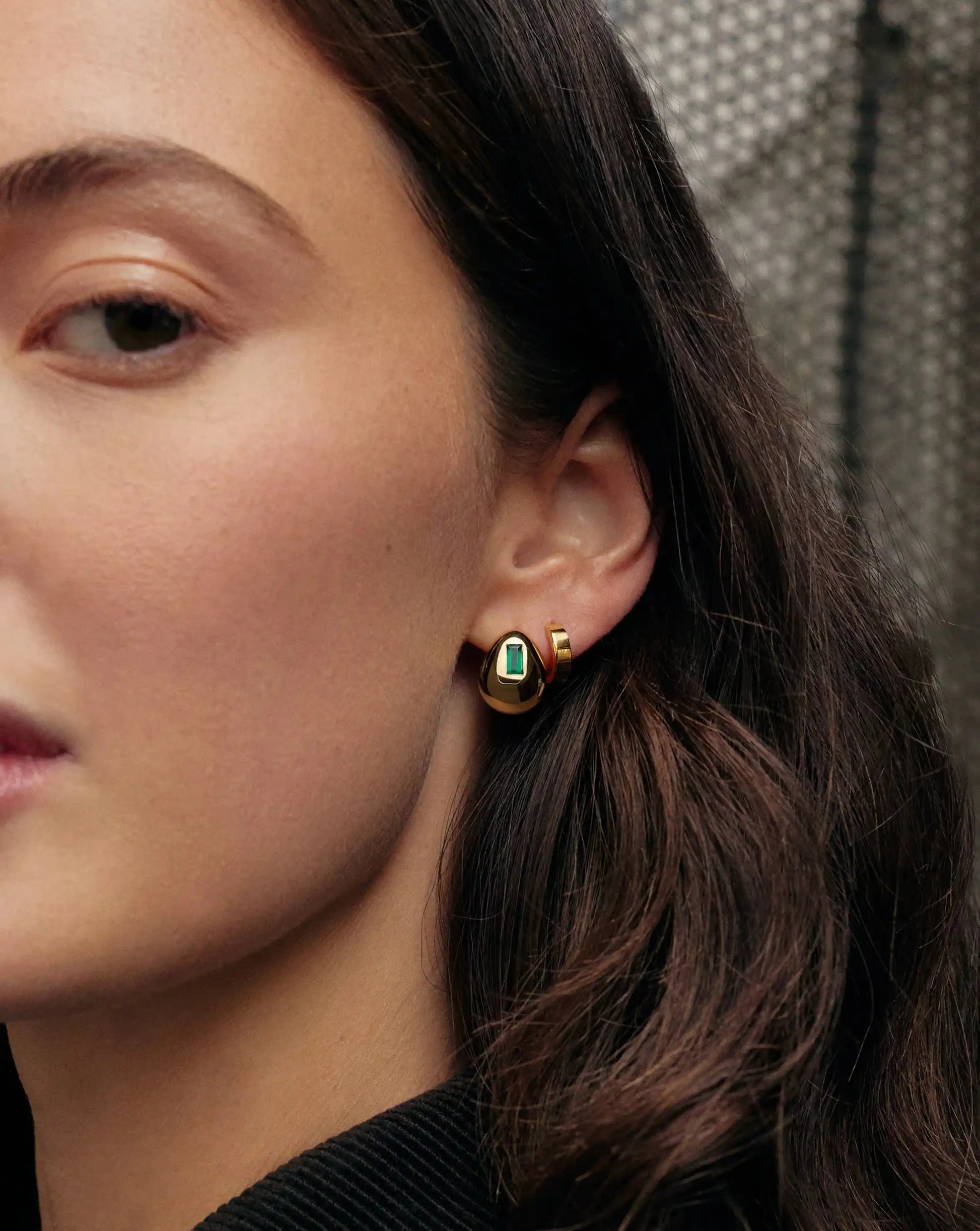 Molten Gemstone Dome Small Hoop Earrings | 18ct Gold Plated/Green Onyx Earrings Missoma 