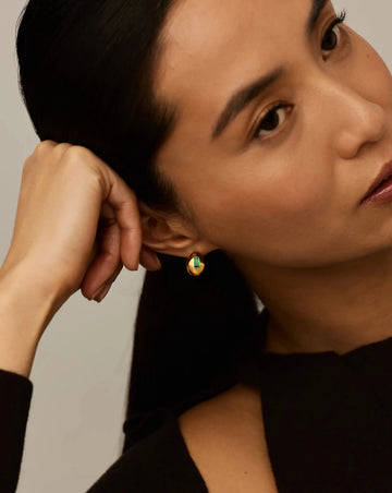 Molten Gemstone Dome Small Hoop Earrings | 18ct Gold Plated/Green Onyx Earrings Missoma 