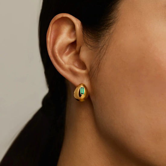 Molten Gemstone Dome Small Hoop Earrings | 18ct Gold Plated/Green Onyx Earrings Missoma 