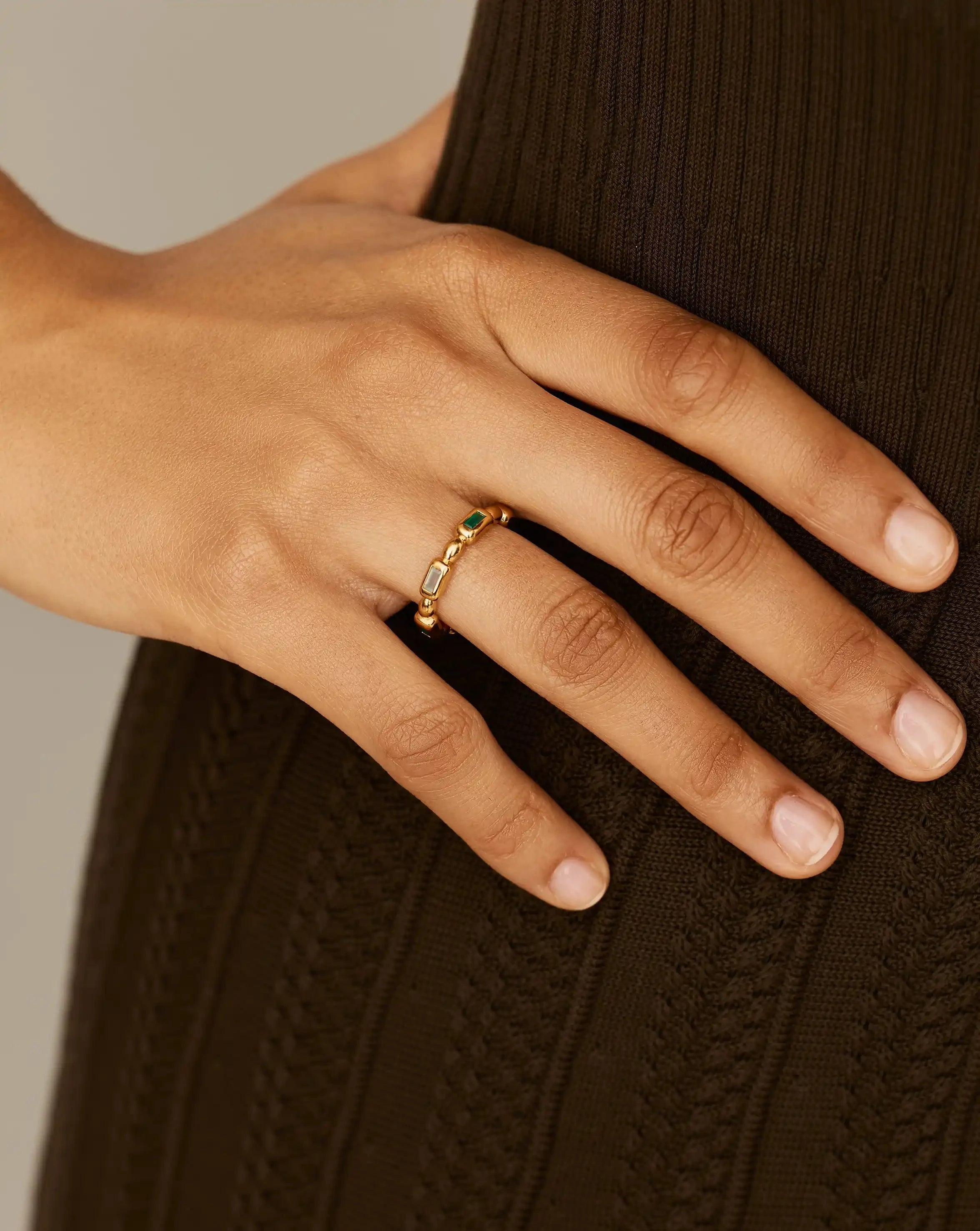 Molten Gemstone Stacking Ring | 18ct Gold Plated/Blue & Green Onyx Rings Missoma 