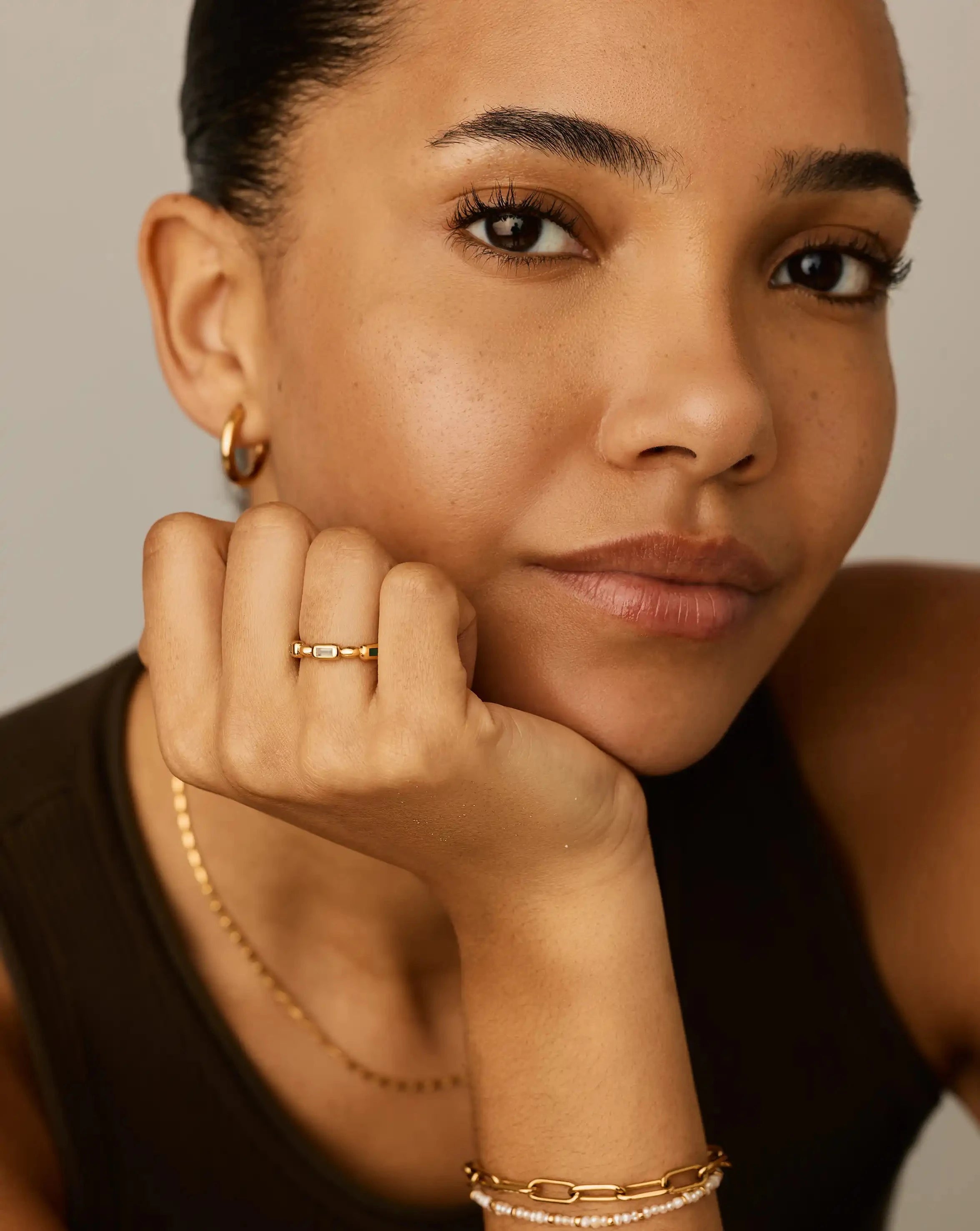 Molten Gemstone Stacking Ring | 18ct Gold Plated/Blue & Green Onyx Rings Missoma 