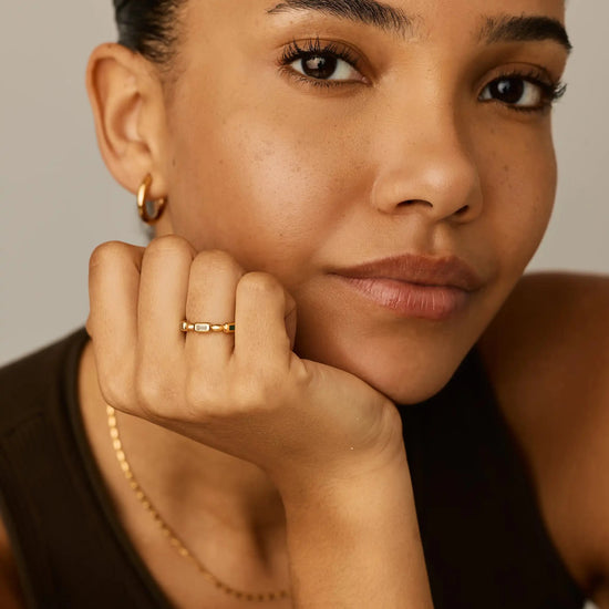 Molten Gemstone Stacking Ring | 18ct Gold Plated/Blue & Green Onyx Rings Missoma 