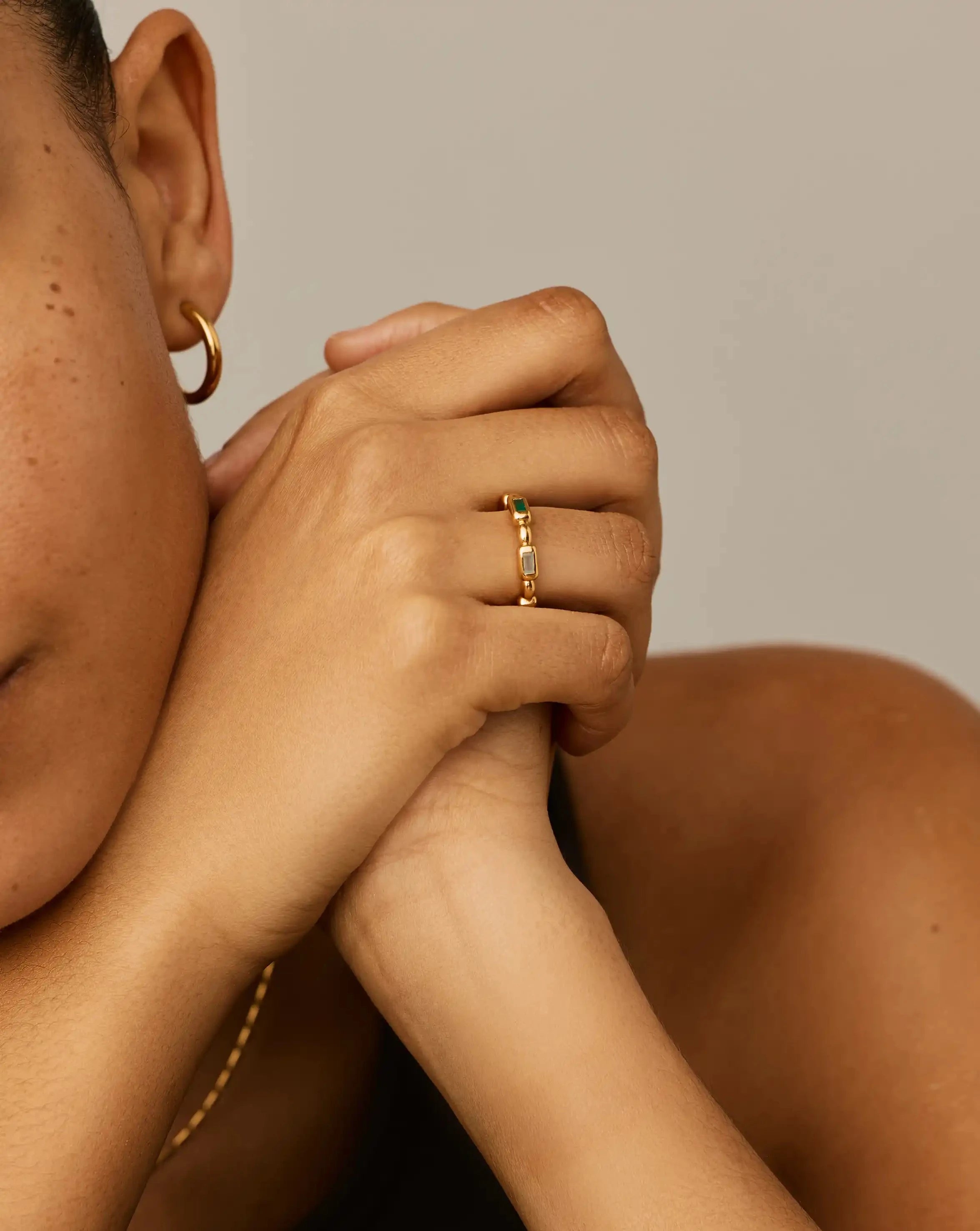 Molten Gemstone Stacking Ring | 18ct Gold Plated/Blue & Green Onyx Rings Missoma 