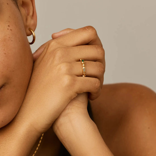 Molten Gemstone Stacking Ring | 18ct Gold Plated/Blue & Green Onyx Rings Missoma 