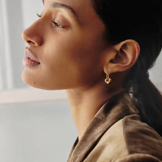 Molten Heart Charm Hoop Earrings | 18ct Gold Vermeil Earrings Missoma 