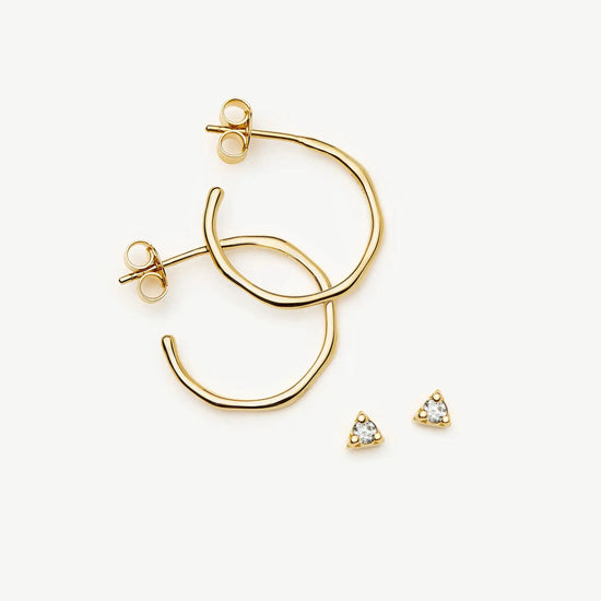 Molten Hoop & Prism Stud Earrings Set | 18ct Gold Vermeil/Cubic Zirconia Earrings Missoma 