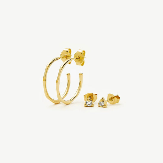 Molten Hoop & Prism Stud Earrings Set | 18ct Gold Vermeil/Cubic Zirconia Earrings Missoma 
