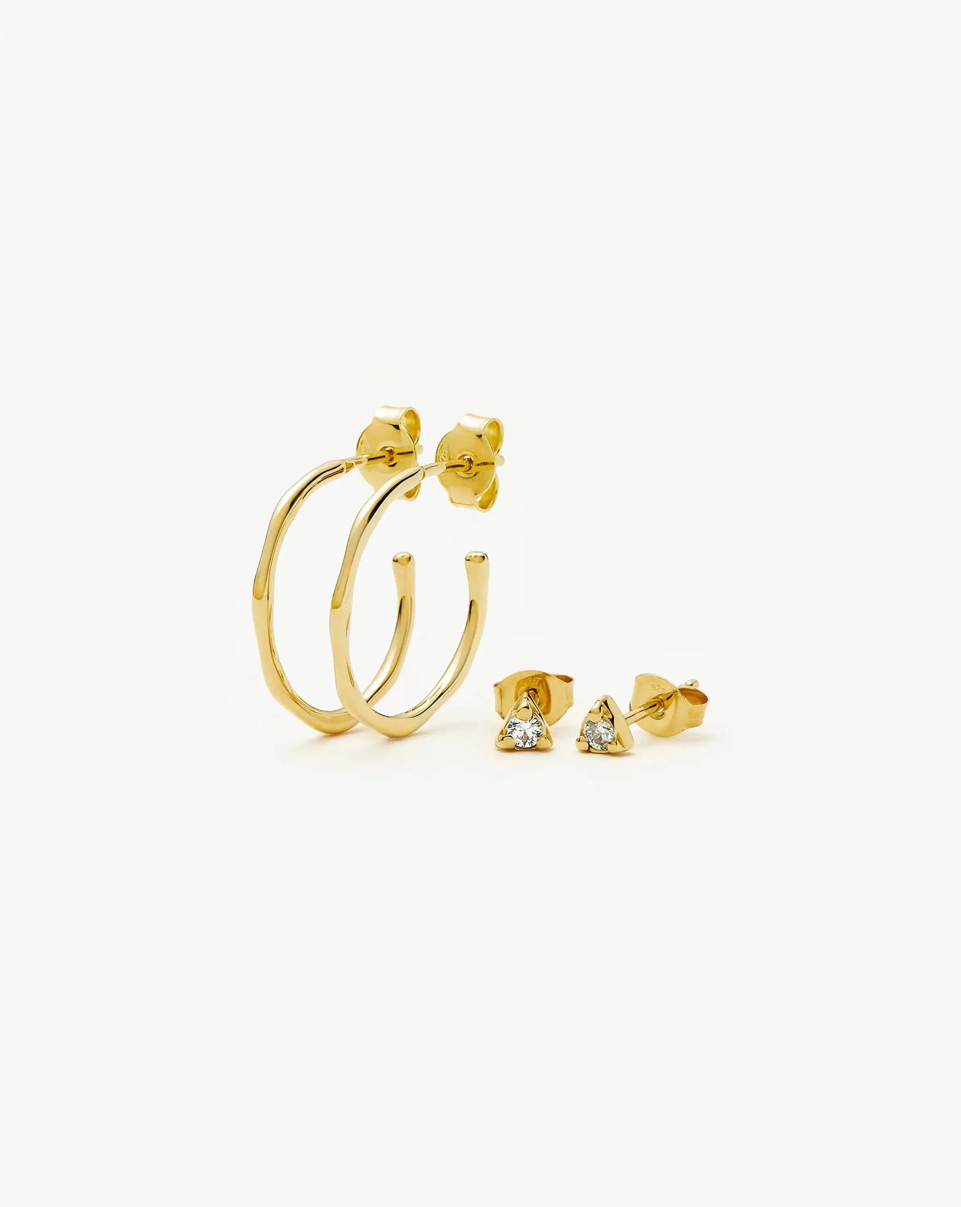 Molten Hoop & Prism Stud Earrings Set | 18ct Gold Vermeil/Cubic Zirconia Earrings Missoma 