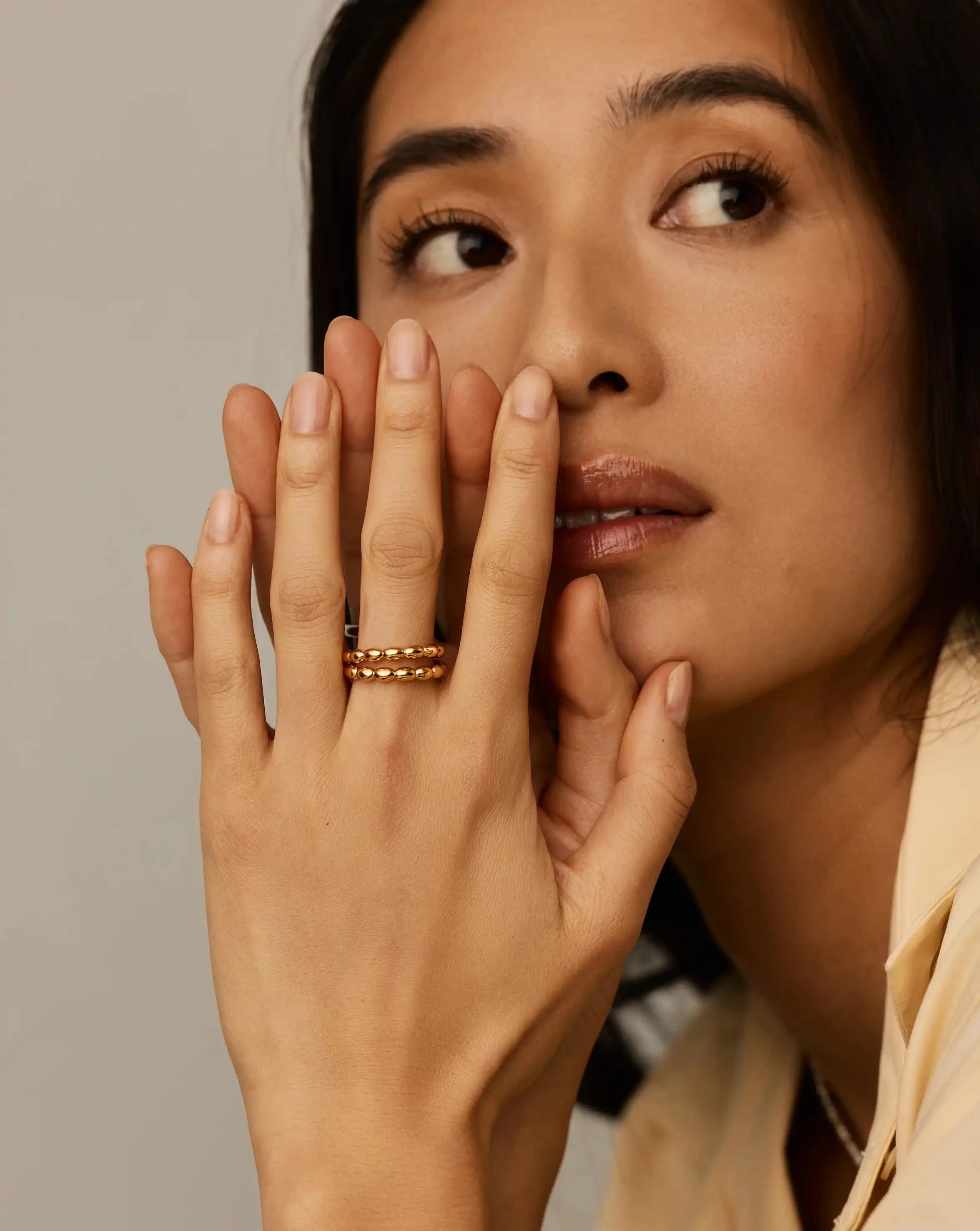 Molten Olive Stacked Ring | 18ct Gold Plated Rings Missoma 