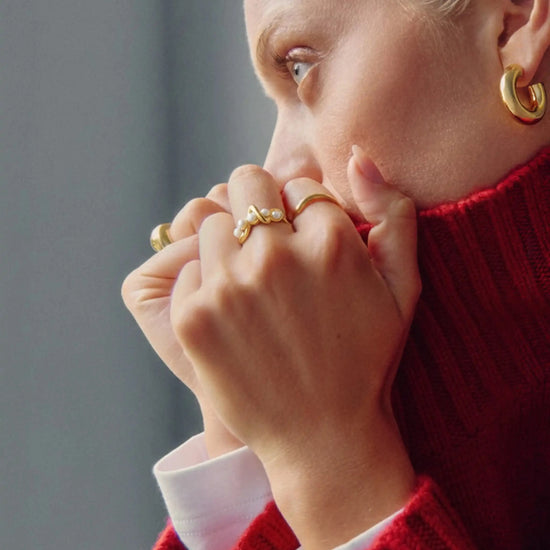 Molten Pearl Twisted Stacking Ring | 18ct Gold Vermeil/Pearl Rings Missoma 