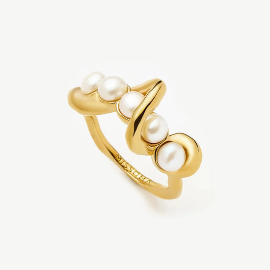 Molten Pearl Twisted Stacking Ring | 18ct Gold Vermeil/Pearl Rings Missoma 