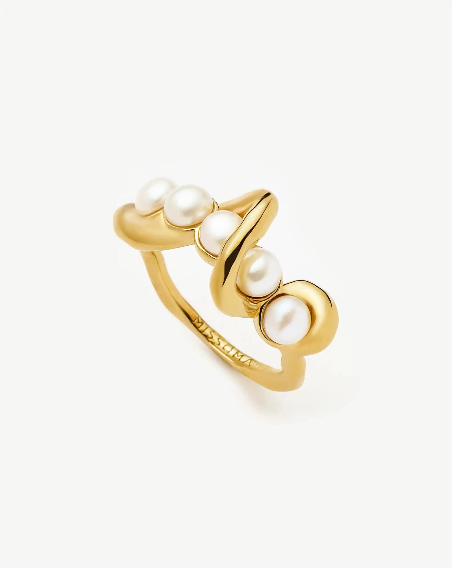 Molten Pearl Twisted Stacking Ring | 18ct Gold Vermeil/Pearl Rings Missoma 