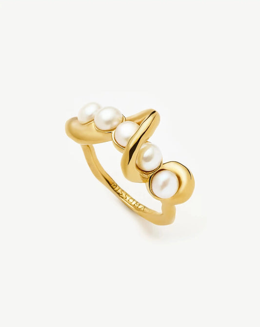 Molten Pearl Twisted Stacking Ring | 18ct Gold Vermeil/Pearl Rings Missoma 