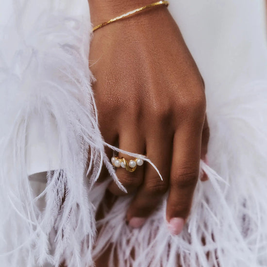 Molten Pearl Twisted Stacking Ring | 18ct Gold Vermeil/Pearl Rings Missoma 