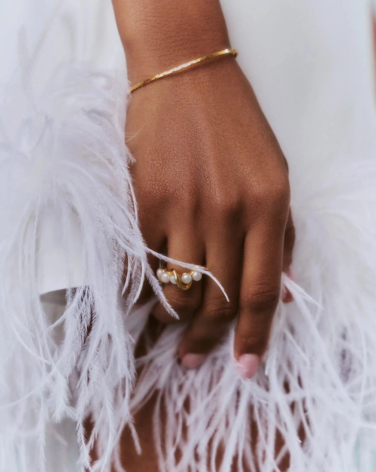 Molten Pearl Twisted Stacking Ring | 18ct Gold Vermeil/Pearl Rings Missoma 