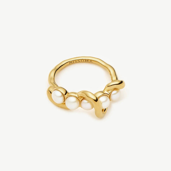 Molten Pearl Twisted Stacking Ring | 18ct Gold Vermeil/Pearl Rings Missoma 