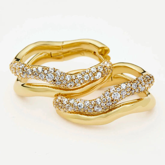Molten Snow Double Medium Hoop Earrings | 18ct Gold Plated/Cubic Zirconia Earrings Missoma 