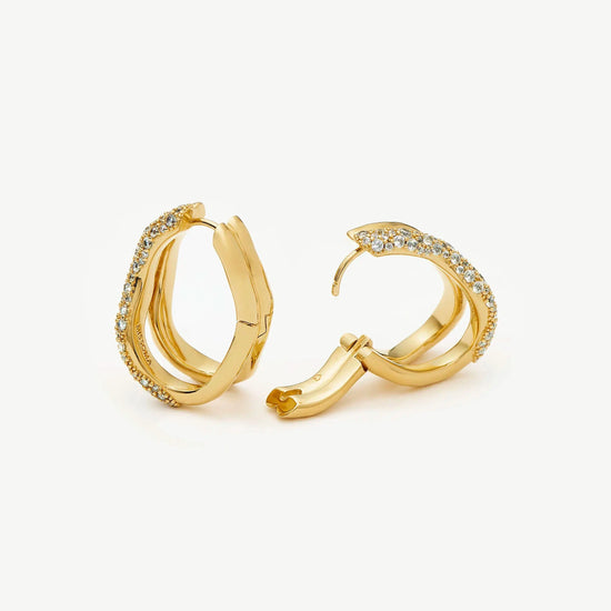 Molten Snow Double Medium Hoop Earrings | 18ct Gold Plated/Cubic Zirconia Earrings Missoma 