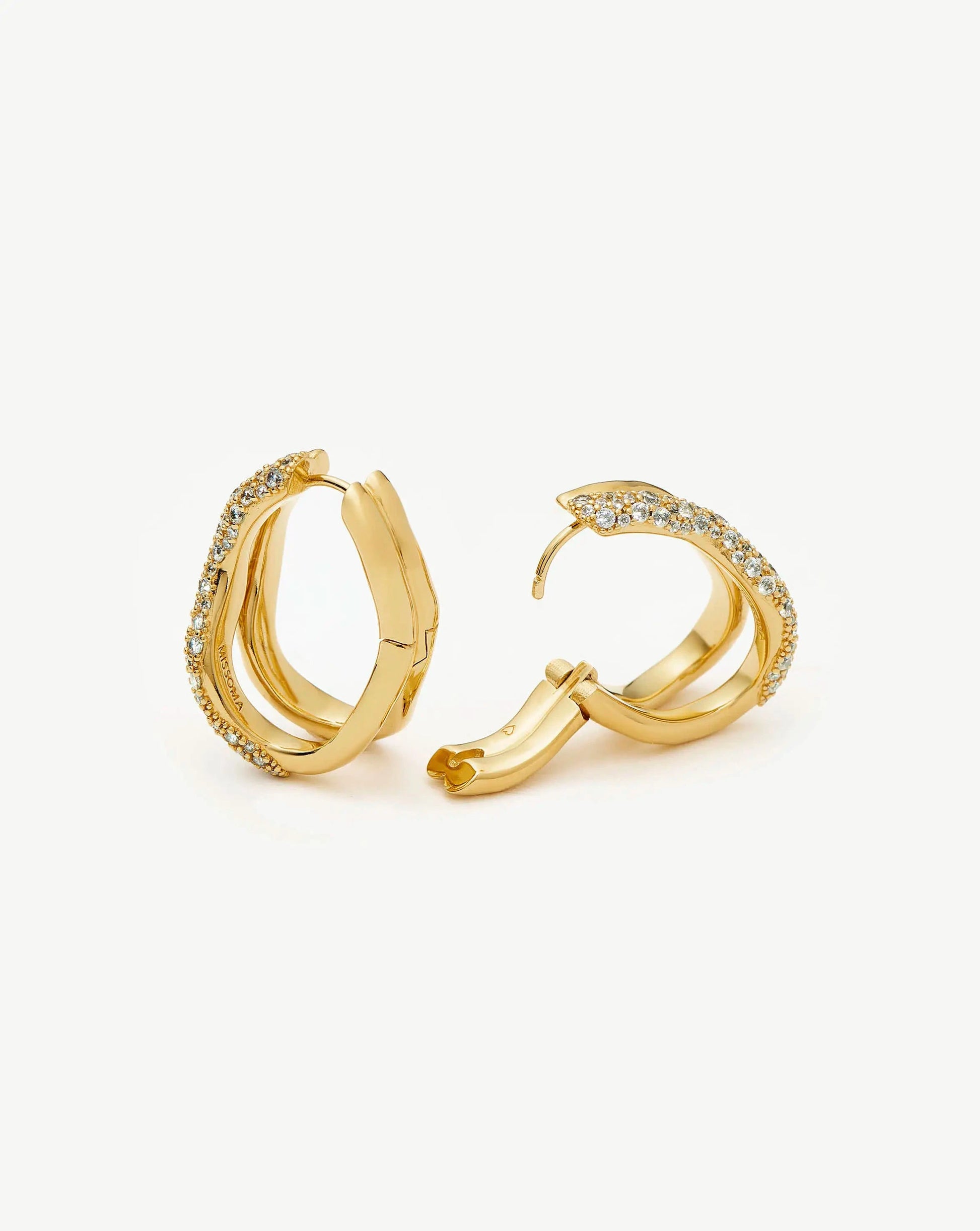 Molten Snow Double Medium Hoop Earrings | 18ct Gold Plated/Cubic Zirconia Earrings Missoma 