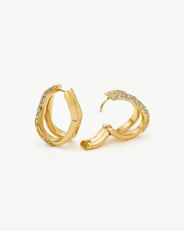 Molten Snow Double Medium Hoop Earrings | 18ct Gold Plated/Cubic Zirconia Earrings Missoma 