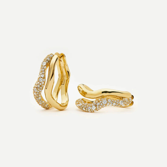 Molten Snow Double Medium Hoop Earrings | 18ct Gold Plated/Cubic Zirconia Earrings Missoma 