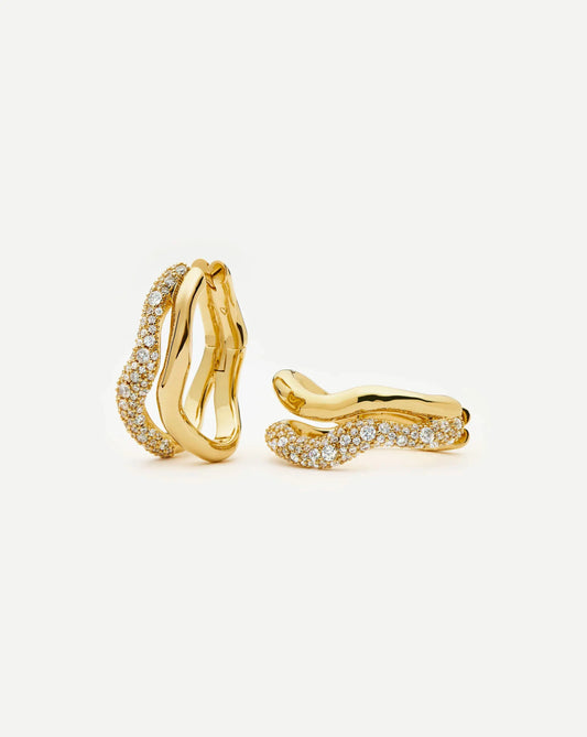Molten Snow Double Medium Hoop Earrings | 18ct Gold Plated/Cubic Zirconia Earrings Missoma 