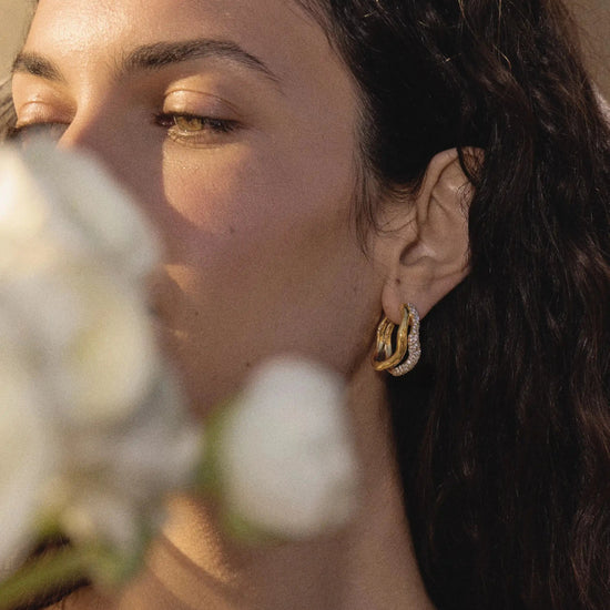 Molten Snow Double Medium Hoop Earrings | 18ct Gold Plated/Cubic Zirconia Earrings Missoma 