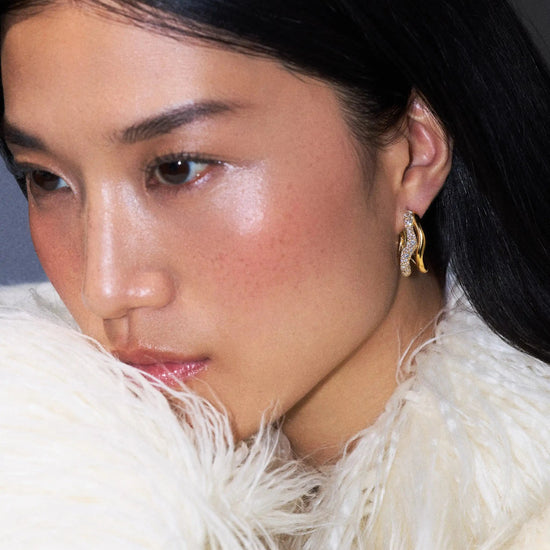 Molten Snow Double Medium Hoop Earrings | 18ct Gold Plated/Cubic Zirconia Earrings Missoma 
