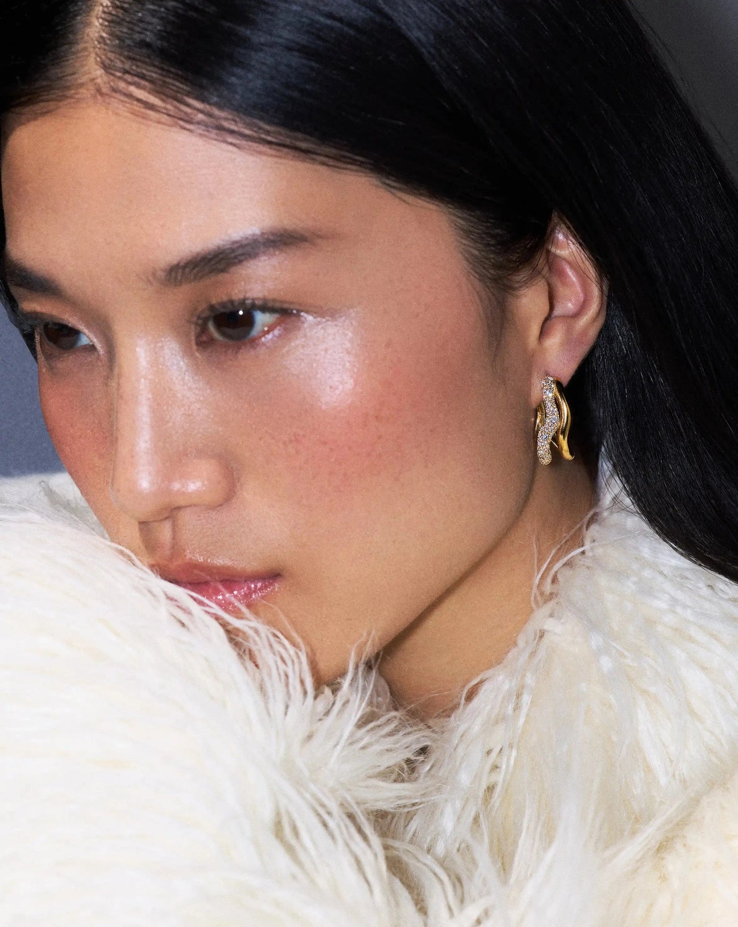Molten Snow Double Medium Hoop Earrings | 18ct Gold Plated/Cubic Zirconia Earrings Missoma 