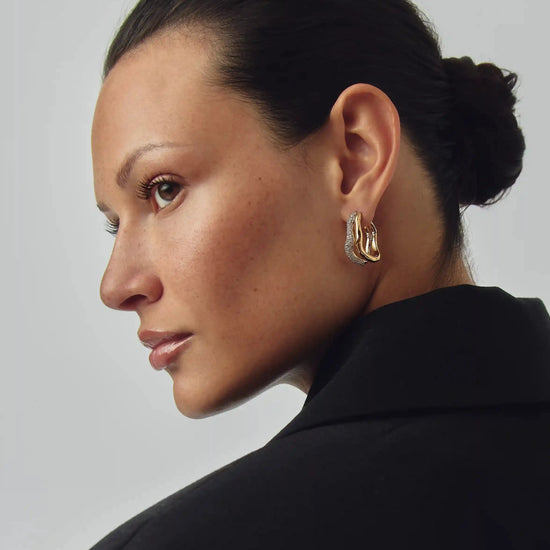 Molten Snow Double Medium Hoop Earrings | 18ct Gold Plated/Cubic Zirconia Earrings Missoma 