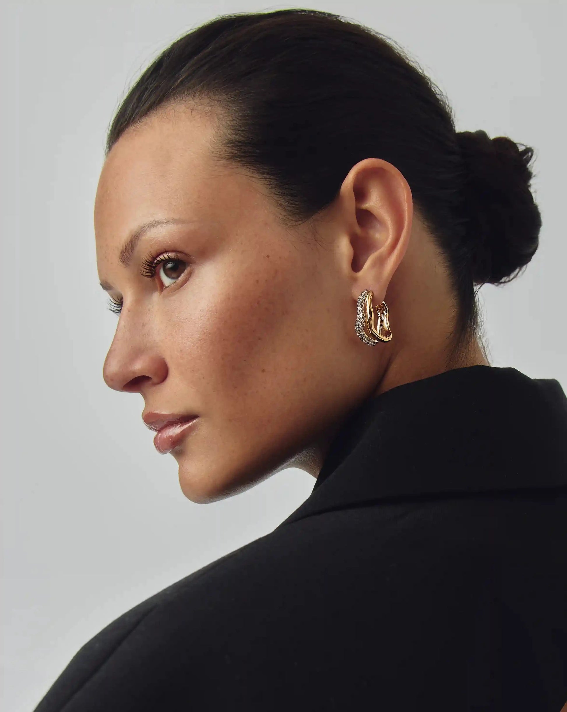Molten Snow Double Medium Hoop Earrings | 18ct Gold Plated/Cubic Zirconia Earrings Missoma 