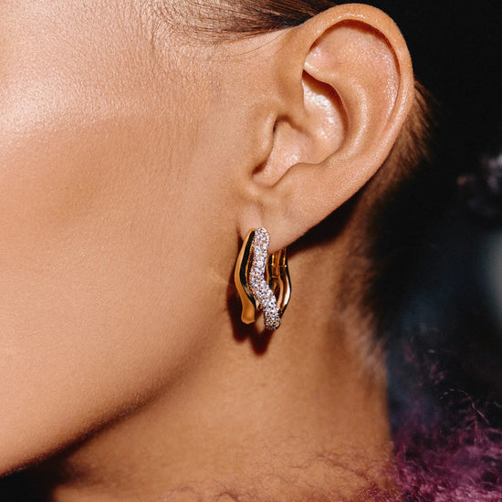Molten Snow Double Medium Hoop Earrings | 18ct Gold Plated/Cubic Zirconia Earrings Missoma 