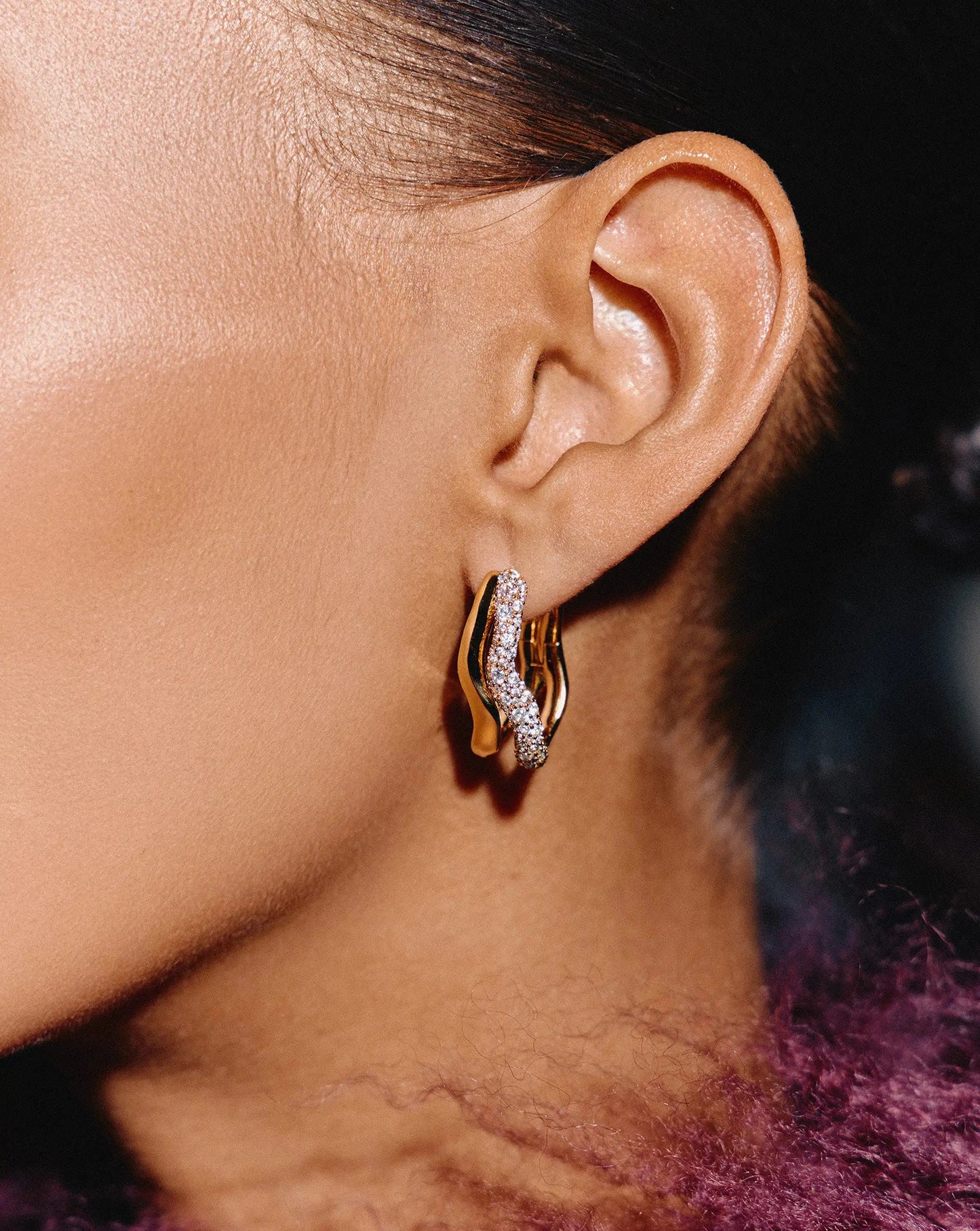Molten Snow Double Medium Hoop Earrings | 18ct Gold Plated/Cubic Zirconia Earrings Missoma 