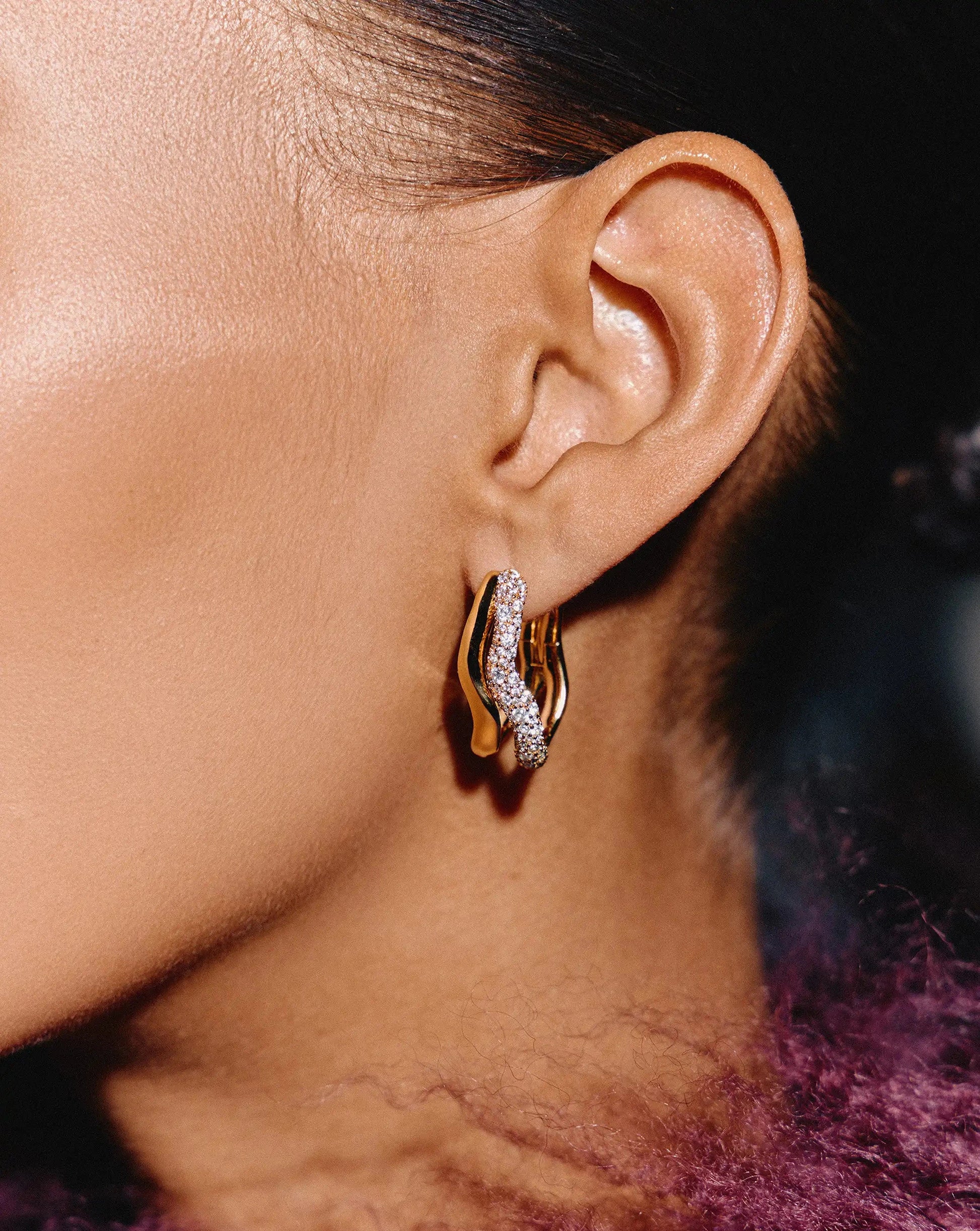 Molten Snow Double Medium Hoop Earrings | 18ct Gold Plated/Cubic Zirconia Earrings Missoma 