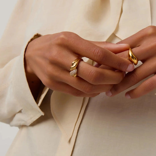 Molten Snow Double Statement Ring | 18ct Gold Plated/Cubic Zirconia Rings Missoma 