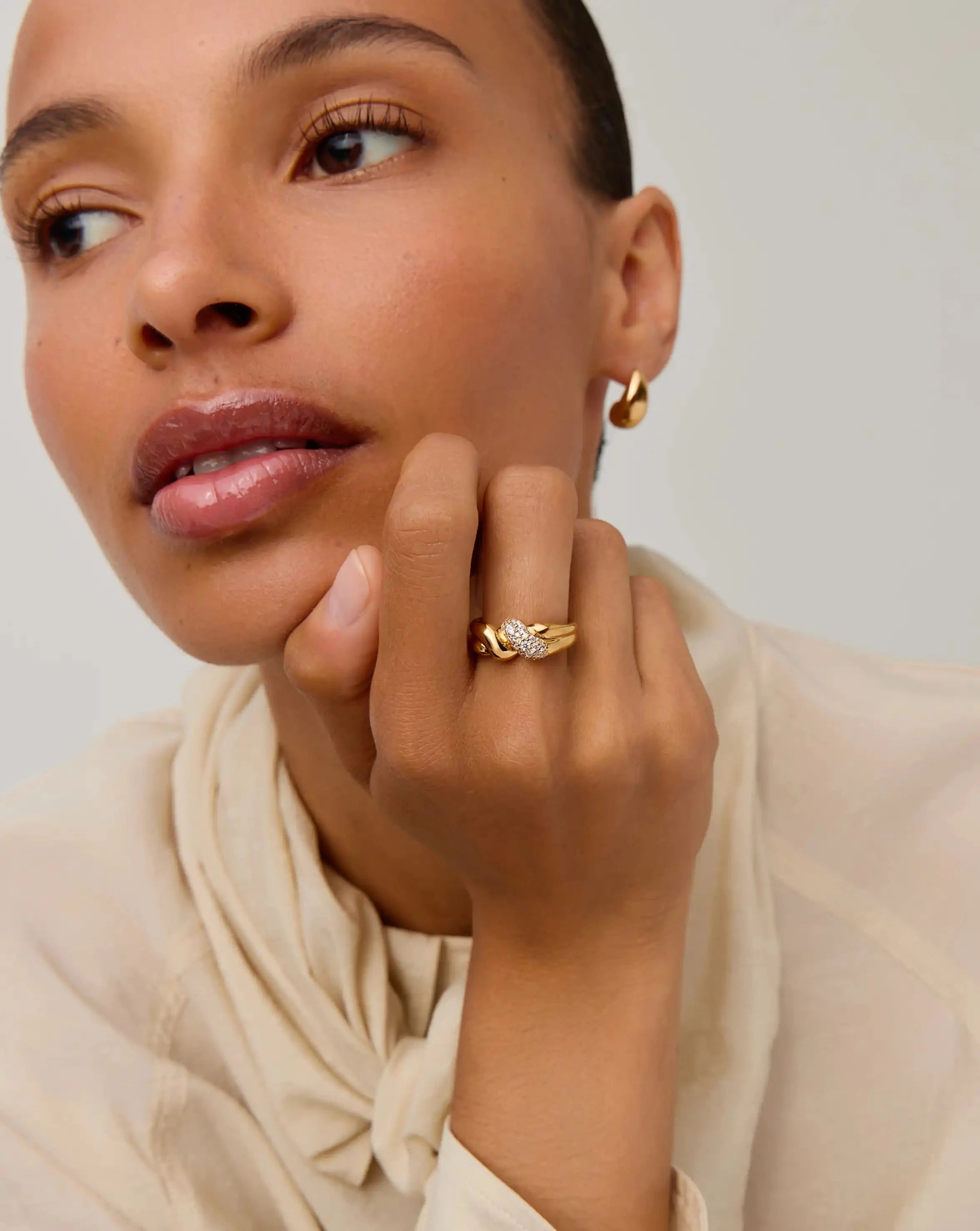 Molten Snow Double Statement Ring | 18ct Gold Plated/Cubic Zirconia Rings Missoma 