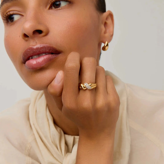 Molten Snow Double Statement Ring | 18ct Gold Plated/Cubic Zirconia Rings Missoma 